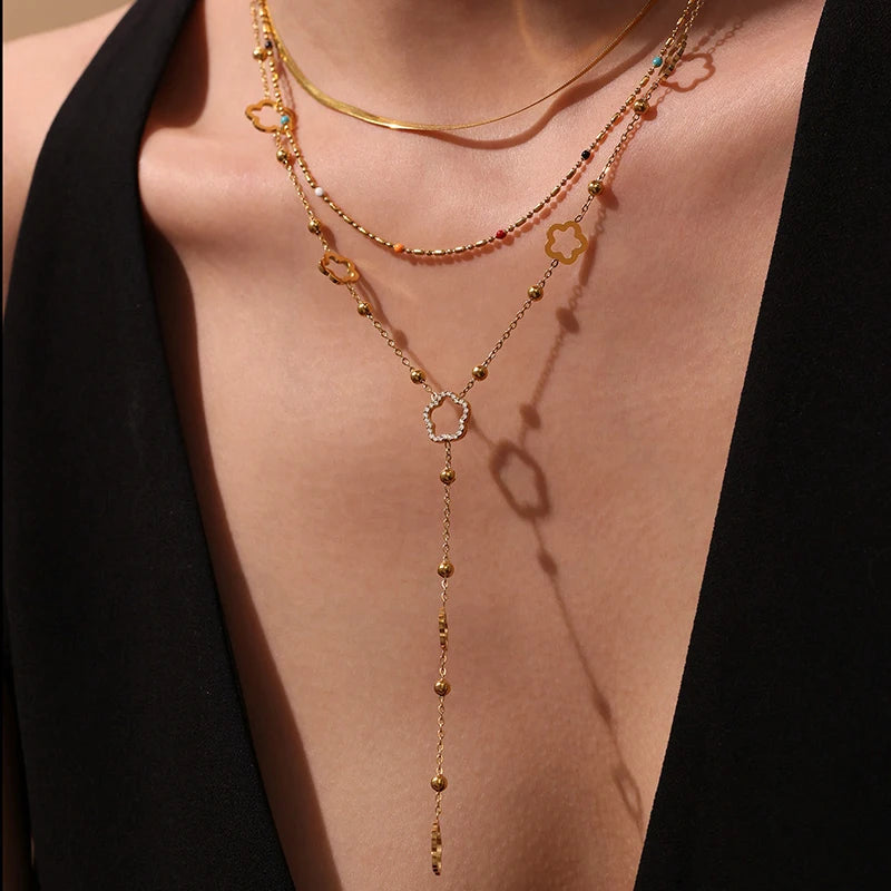 Collier Long Premium en Acier Inoxydable – Pendentif Goutte Style Y Tendance Étanche pour Femme & Fille