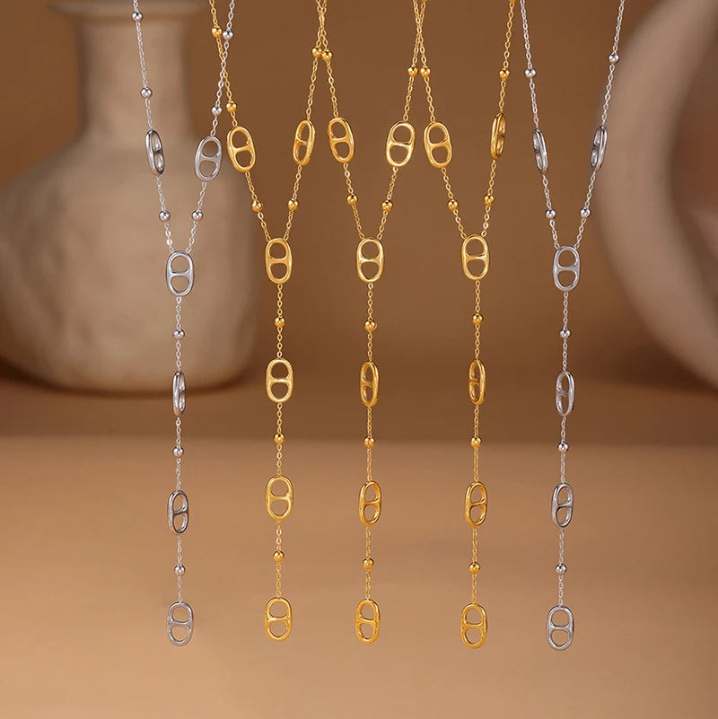 Collier Long Premium en Acier Inoxydable – Pendentif Goutte Style Y Tendance Étanche pour Femme & Fille