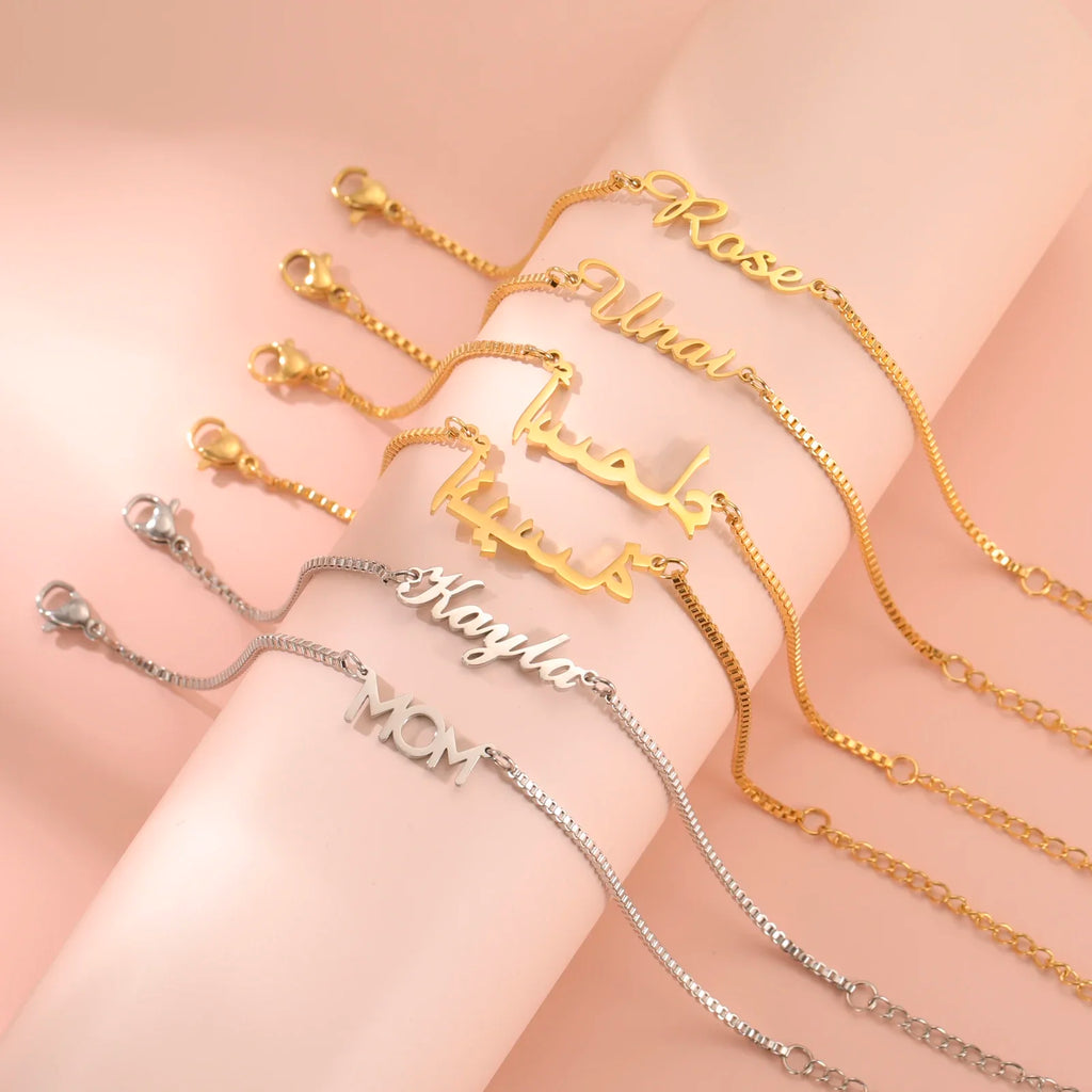 Bracelet Personnalisé Femme & Fille – Chaîne Box en Acier Inoxydable avec Lettre Prénom Personnalisée, Cadeau Bijou Unique