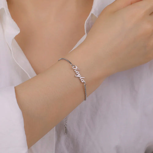 Bracelet Personnalisé Femme & Fille – Chaîne Box en Acier Inoxydable avec Lettre Prénom Personnalisée, Cadeau Bijou Unique