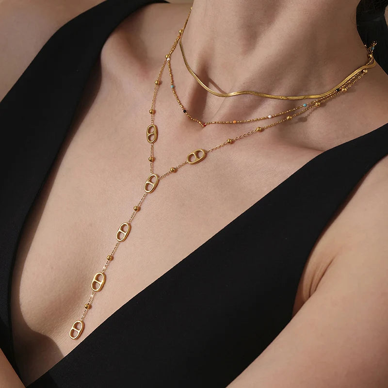 Collier Long Premium en Acier Inoxydable – Pendentif Goutte Style Y Tendance Étanche pour Femme & Fille