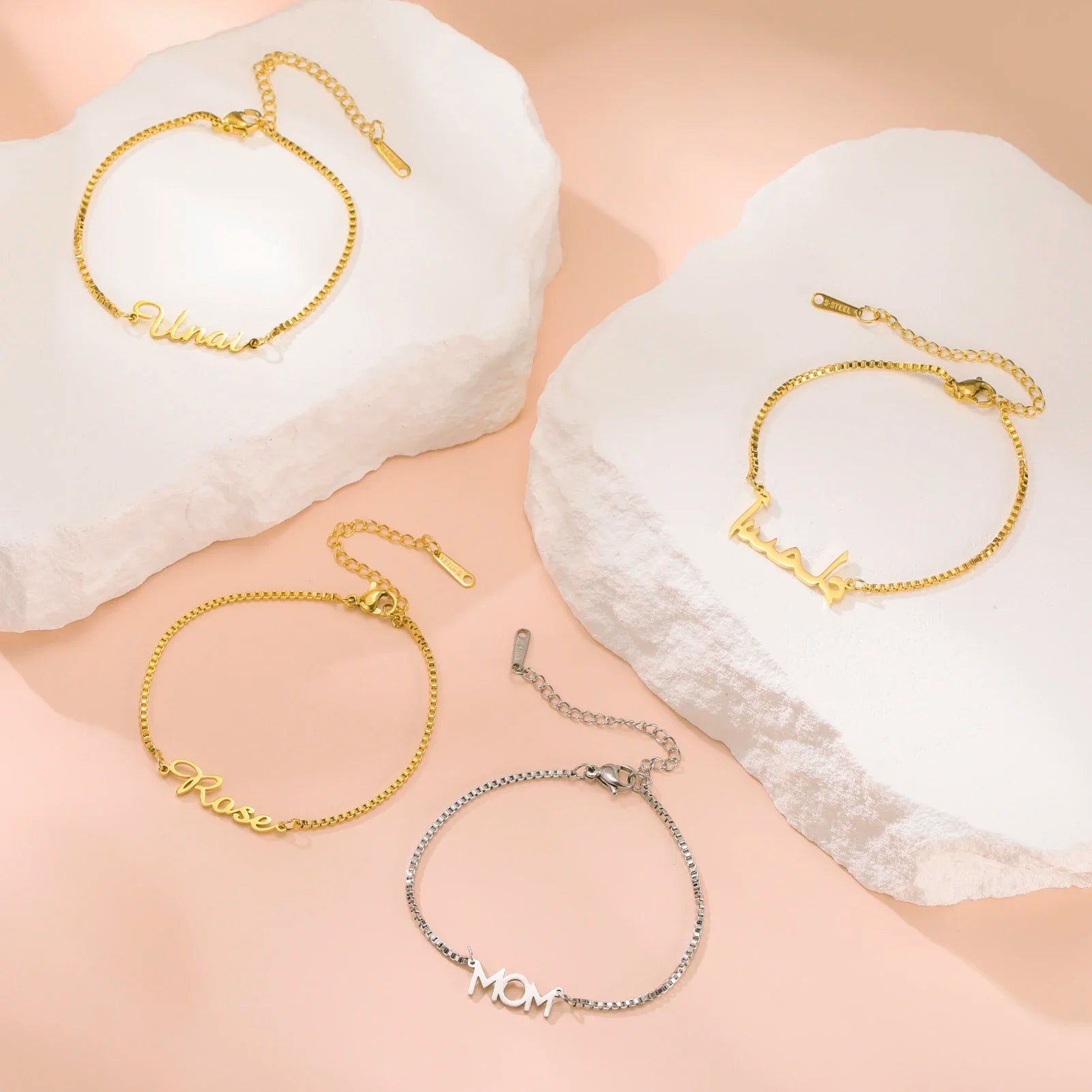 Bracelet Personnalisé Femme & Fille – Chaîne Box en Acier Inoxydable avec Lettre Prénom Personnalisée, Cadeau Bijou Unique