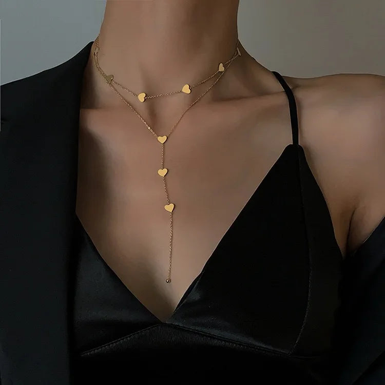 Collier Long Premium en Acier Inoxydable – Pendentif Goutte Style Y Tendance Étanche pour Femme & Fille