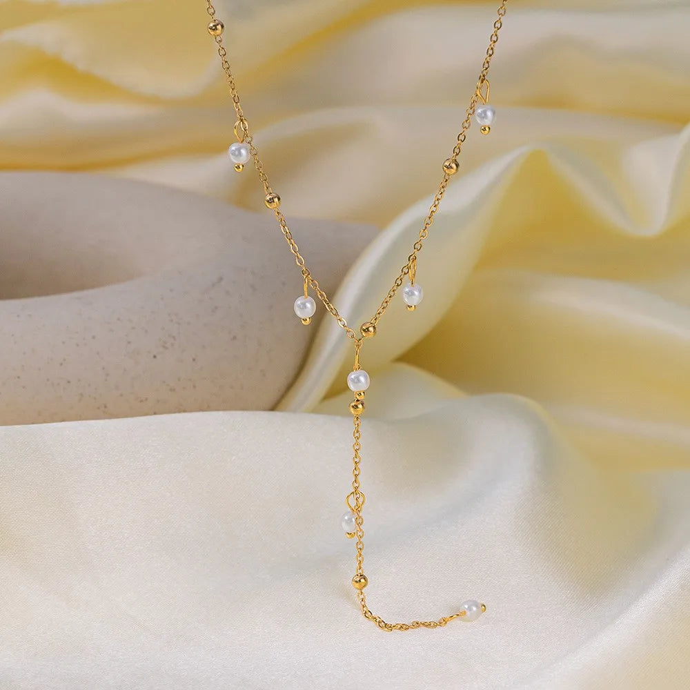 Collier Long Premium en Acier Inoxydable – Pendentif Goutte Style Y Tendance Étanche pour Femme & Fille